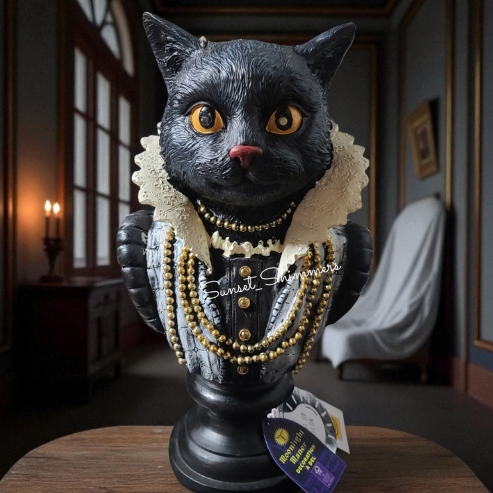 Vintage Style Halloween Ornate Lighted Gothic Black Cat Salem Witch Bust figure - Picture 2 of 8